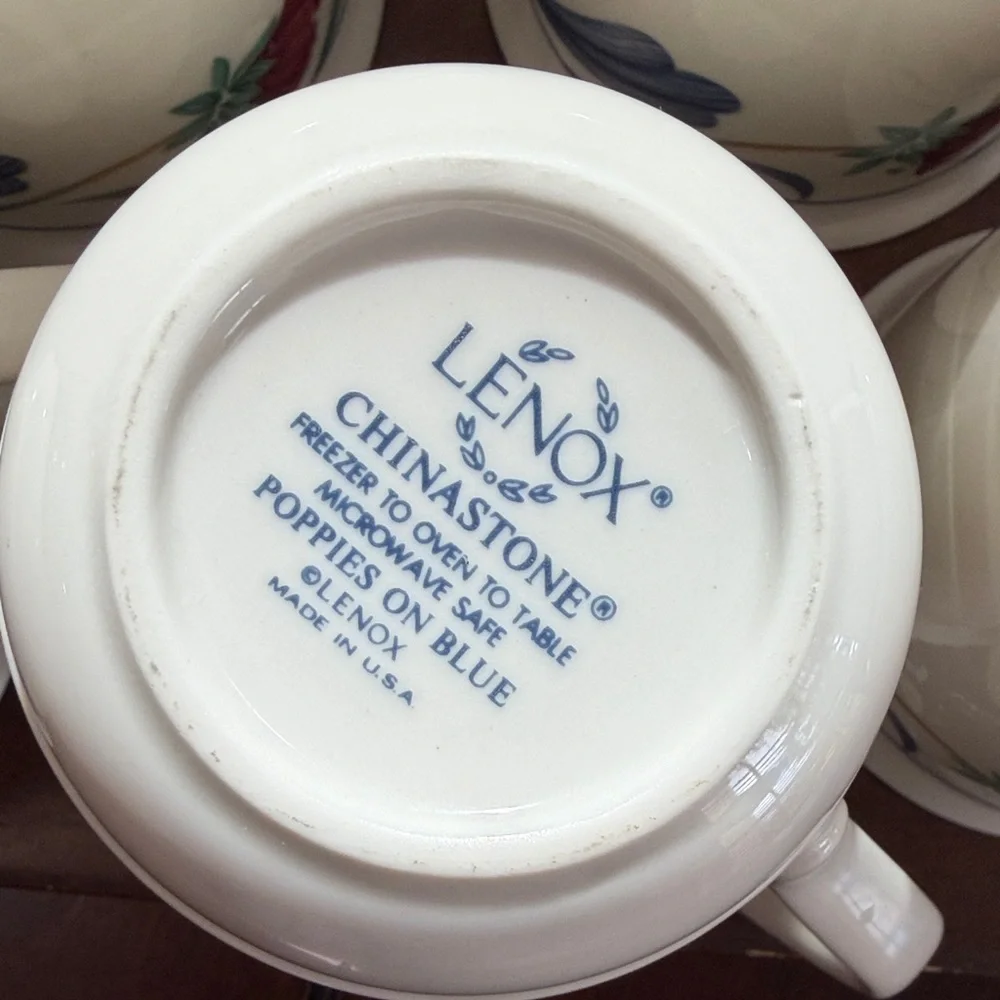 LENOX Chinastone, Poppies on Blue Floral Pattern Ceramic 5 Piece Mug Set - Picture 15 of 17